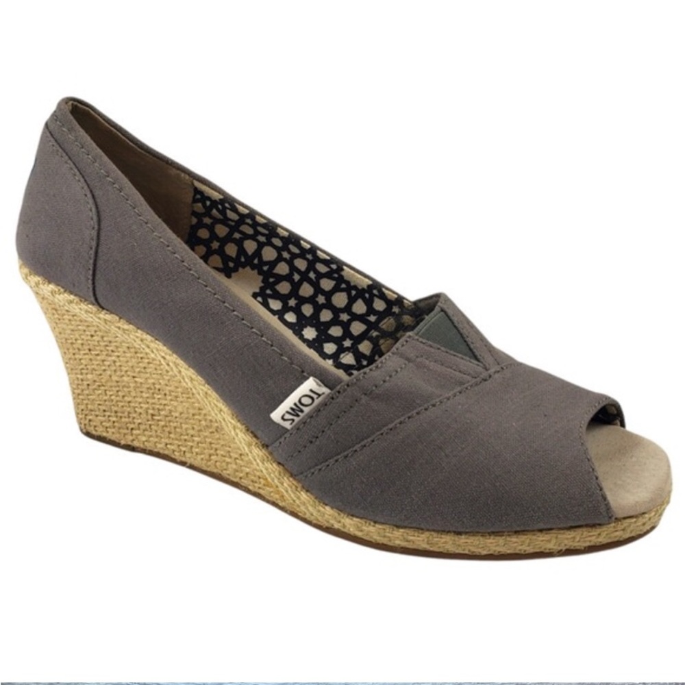 TOMS Women's Gray Grey Open Toe Wedges Shoes